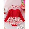 thumbnail image 3 of Baby Toddler Girl 2Pcs Fall Romper Dresses Outfits 0 3 6 9 12 18 Months Long Sleeve Bow Print Skirt Bodysuit with Headband Set Infant Clothes, 3 of 9