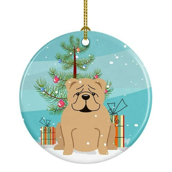 Merry Christmas Tree English Bulldog Fawn Ceramic Ornament
