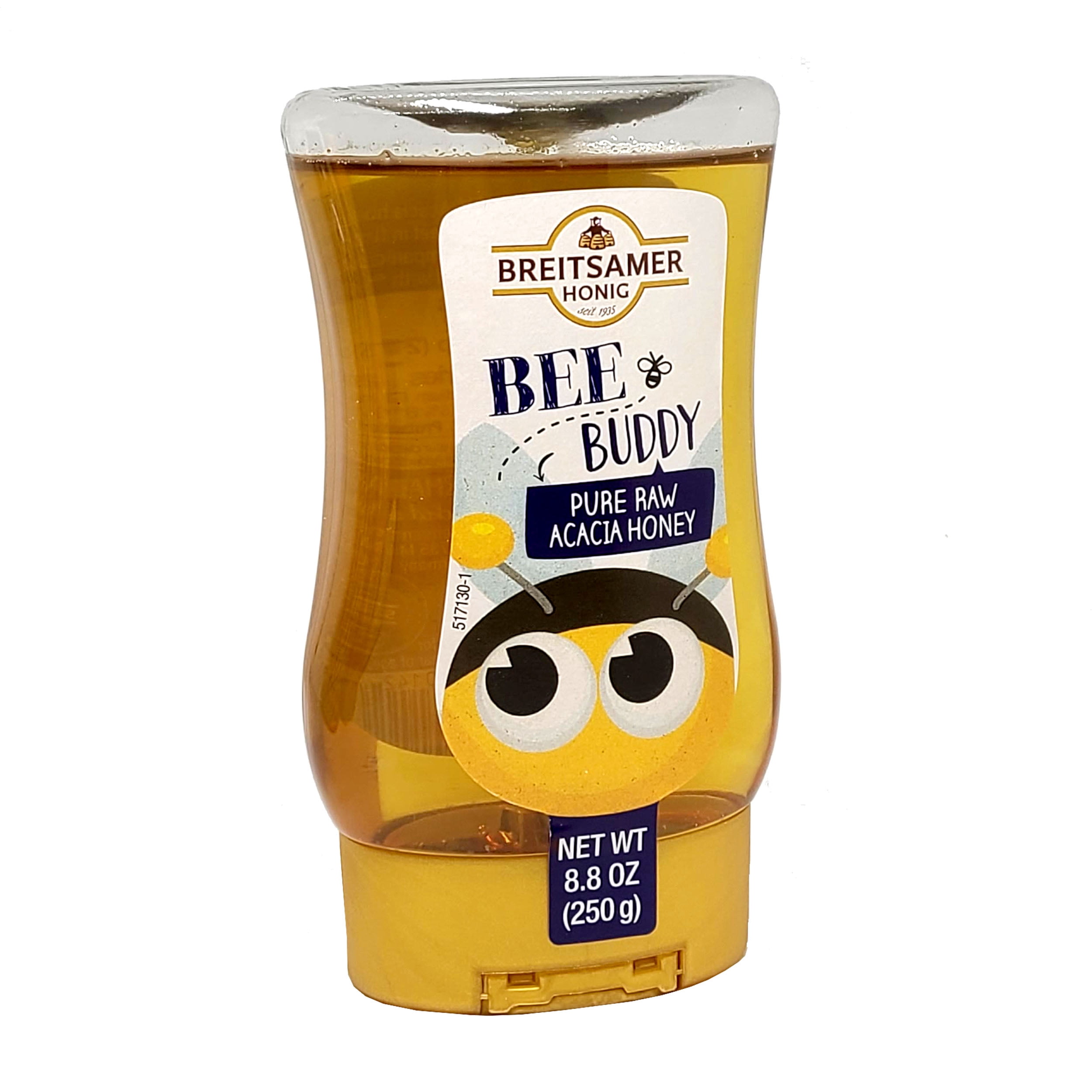 Breitsamer Honig Bee Buddy Pure Raw ACACIA Honey Squeeze Bottle 8.8 oz. (250 g.) X 2 with Bonus Gold Stainless Steel Round Tea Spoon (3-Pc Set)
