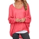 thumbnail image 1 of Gibobby Suéter Divertido con Cuello Rojoondo Suéter de manga larga de murciélago para mujer, blusas con hombros descubiertos, suéter holgado de tamaño, camisas informales, blusas (Rosa, XL), 1 of 5