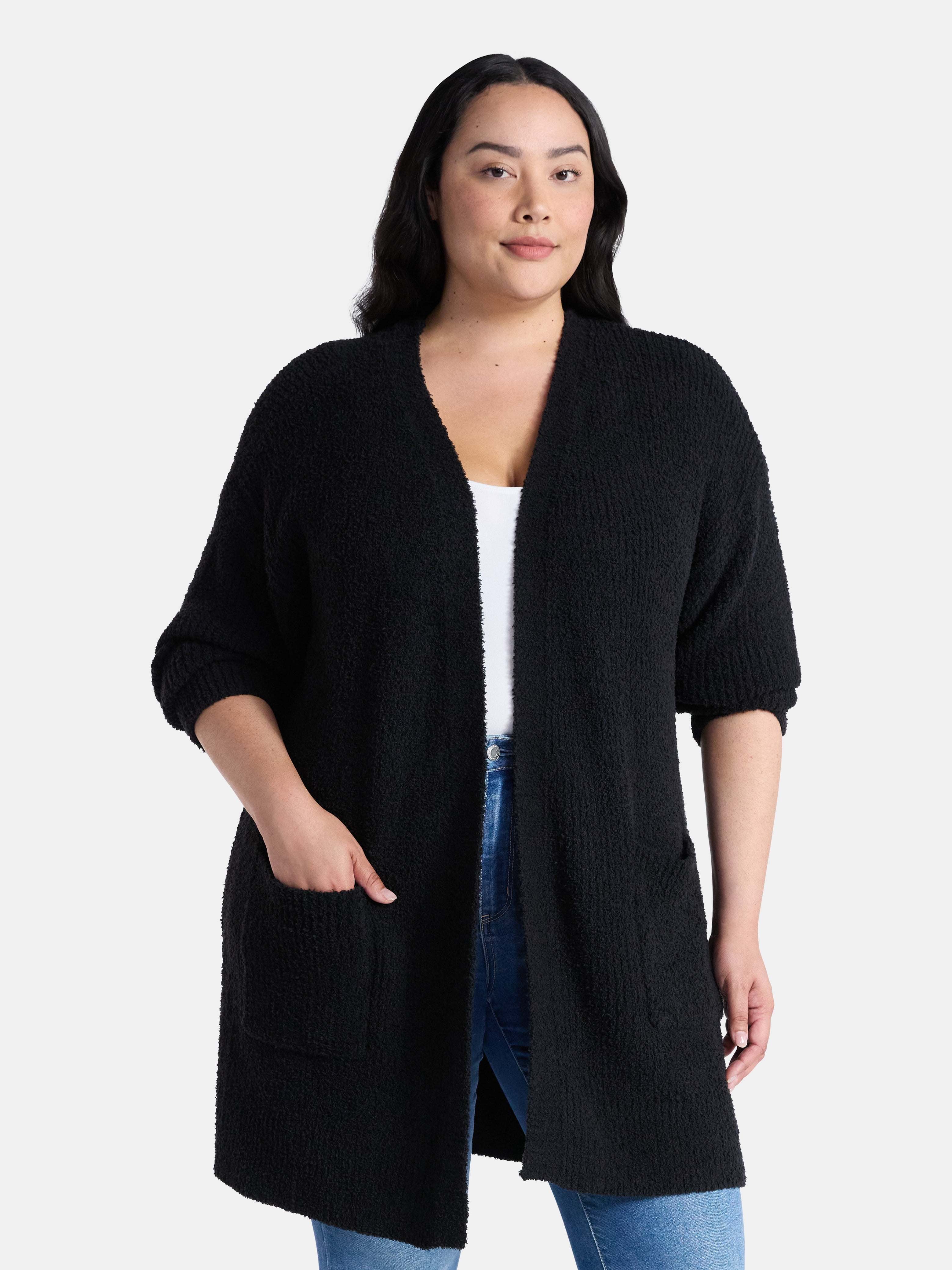 Time and Tru Women’s and Women’s Plus Super Soft Longline Cardigan Sweater, Lightweight, Size XS-4X