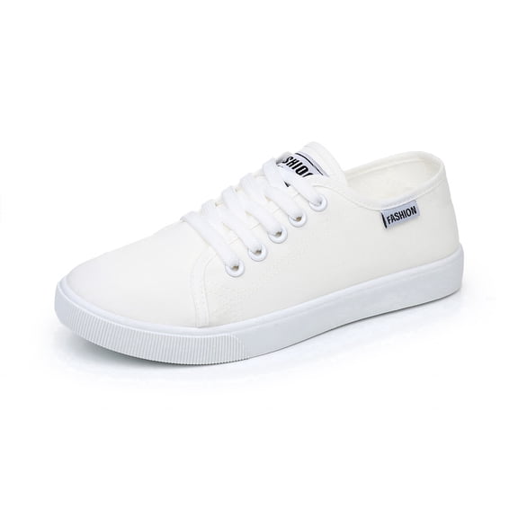 BOERTEU Women's Canvas Casual Shoes Low Top Lace up Flat Walking Sneakers, Black White Red