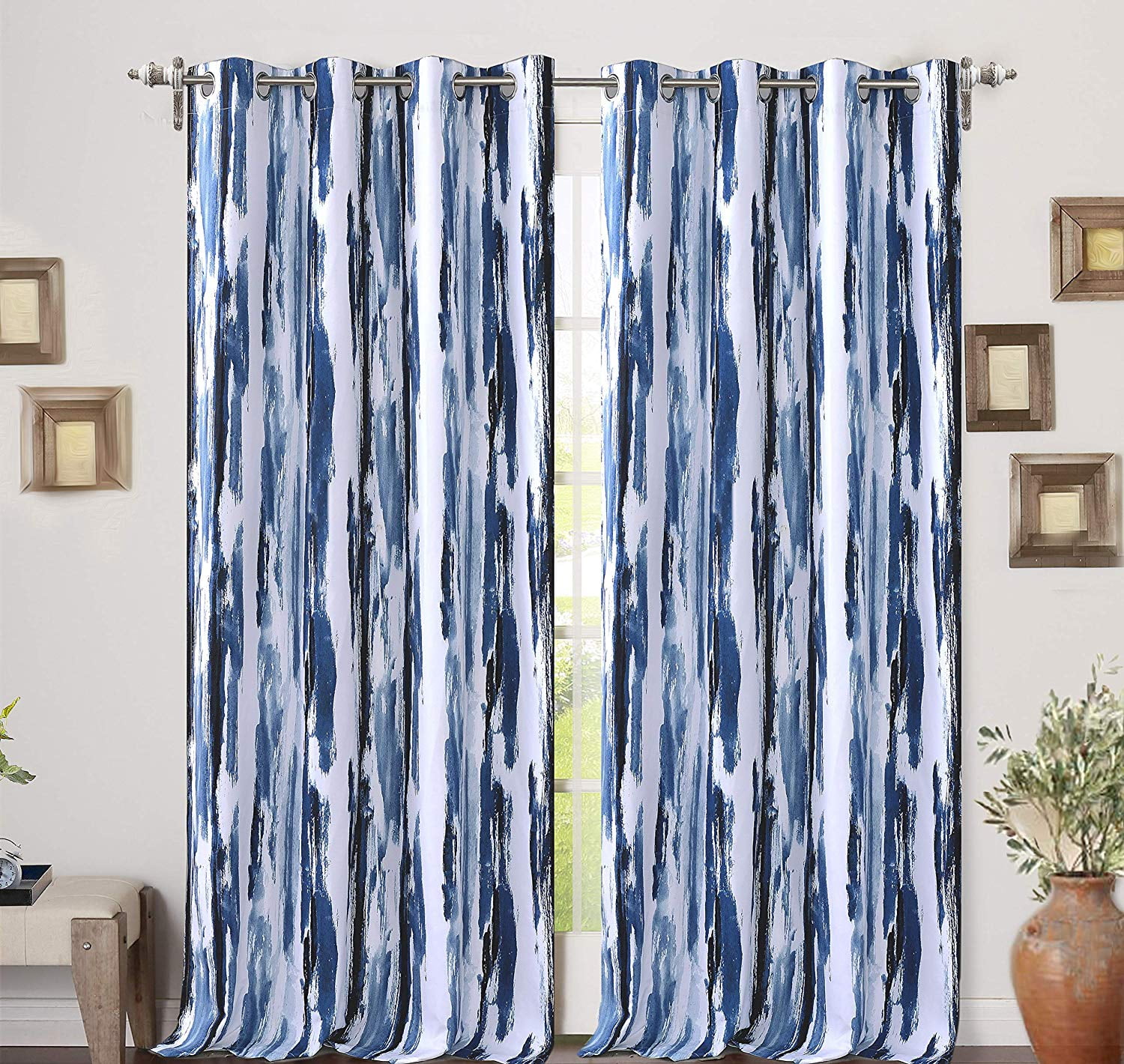 DriftAway Paint Brush Watercolor Ink Stripe Pattern Window Curtain