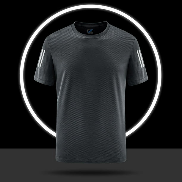 Playera Elvqul para Hombre Gris Oscuro Playa Gym sin Estampado Manga Corta Cuello Redondo