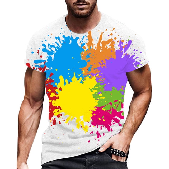 toraway Chemises pour Hommes Manches Courtes T-Shirt Décontracté Col Rond Manches Courtes Motif Couleur Impression Art de Rue Chemise de Sport TG