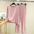 thumbnail image 2 of Ashirexll Pajamas for Women Set Solid Color Round Neck Loose Long Sleeve Top with Matching Pants Loungewear Set, 2 of 7