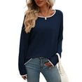 thumbnail image 3 of Women'S Fall Sweaters 2025 Casual Crew Neck Contrast Long Sleeve Knit Pullovers Jumper Tops Navy Blue L, 3 of 7