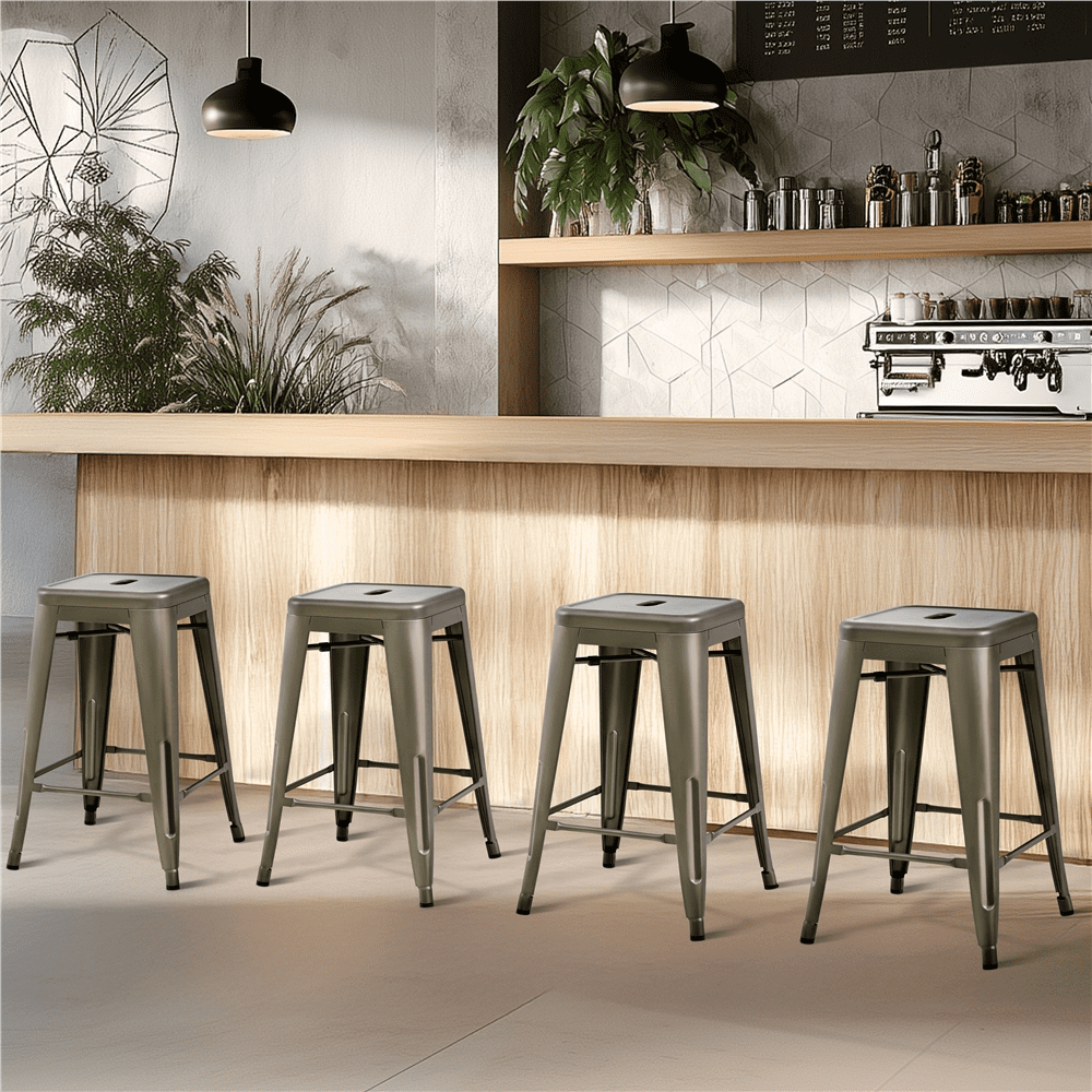Alden Design Metal 24" Counter Height Stackable Backless Kitchen Bar Stools, Set of 4, Metal