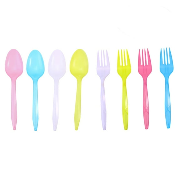 OUNONA 24pcs Disposable Plastic Spoons and 24pcs Forks Party Cutlery Assorted Color for Birthday Dinnerware Jelly Ice Cream Dessert