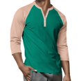 thumbnail image 6 of Hearthz Raglan 3/4 Sleevet Shirts for Men Henley Neck Baseball Shirt Colorblock Men Summer Tops Fall Mens T-Shirts, 6 of 9
