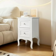 UBesGoo Nightstand End Table with 2 Drawer,White Finish