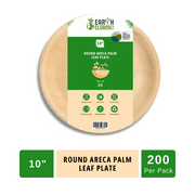 Earth Cleanse 10" Round Areca Palm Leaf Plate ,200 Pack