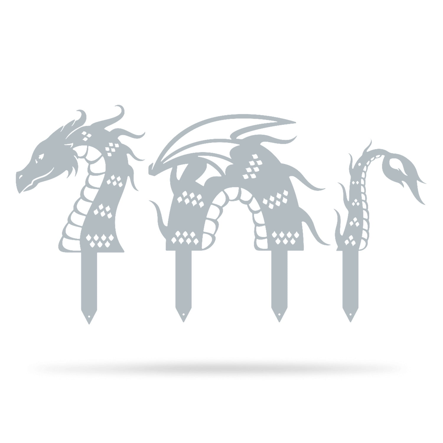 RealSteel Garden Art - Dragon Yard Decoration, 3-Piece Set with Built-In Stakes (8"x18"/ Green)