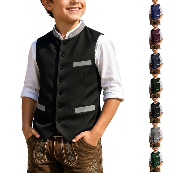UJNDER Boy's Bavarian Festival Vest Pinstripe Lightweight Padded Sleeveless Jacket Coat for Kids All Season Outerwear