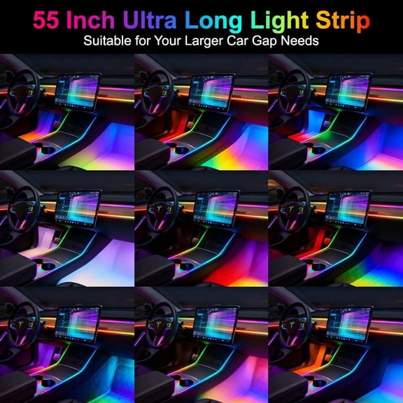 55-Inch Acrylic Car Interior LED Strip Kit, RGB 6-in-1 Ambient Lighting with Music Sync – Interior Neon Lights for Trucks, Pickups, SUV & Large Vehicles