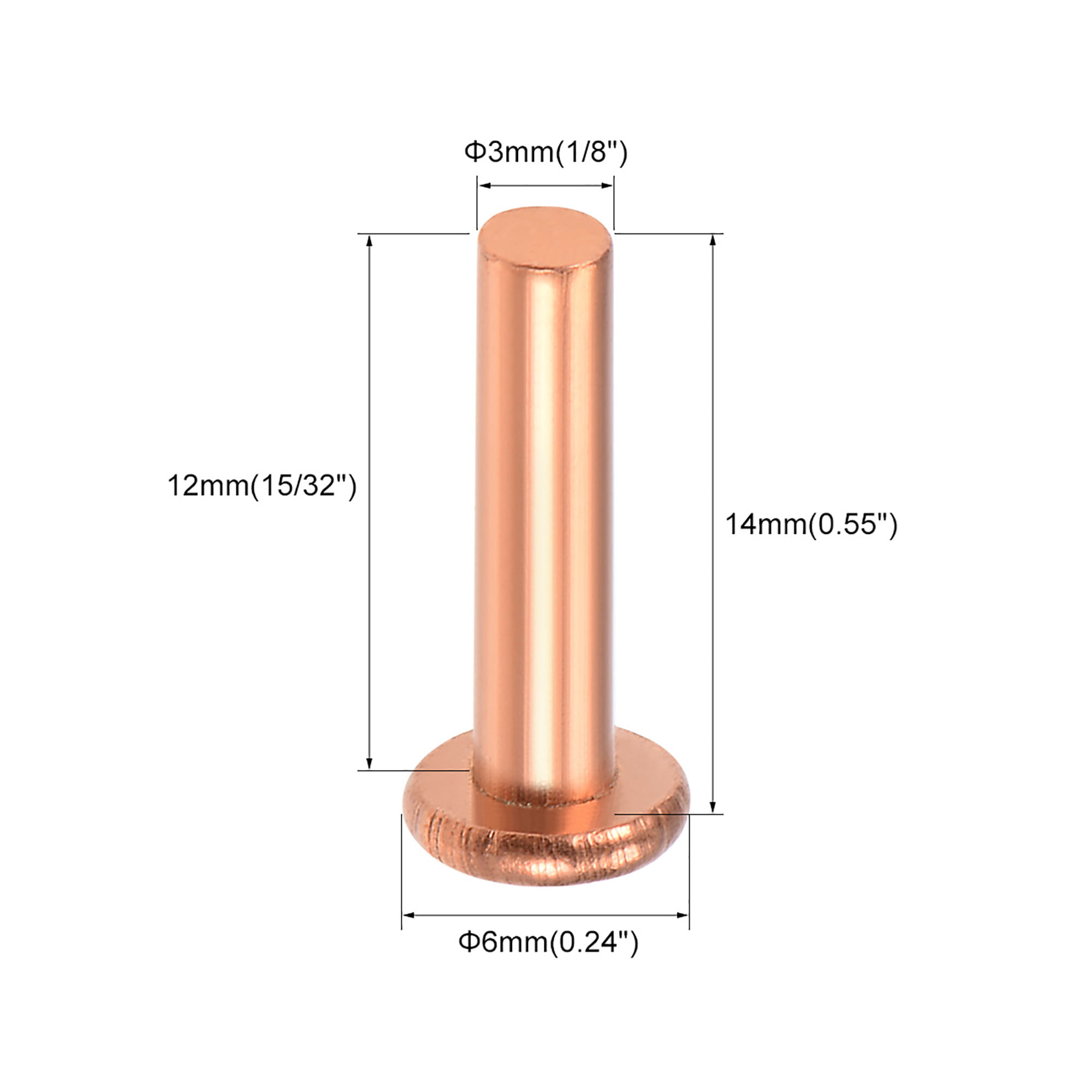 Details about   25 Pcs 1/8" x 15/32" Flat Head Copper Solid Rivets Fasteners 