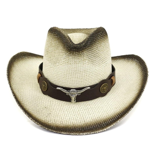 Sombrero De Vaquero Clásico Con Visera Enrollada, Sombrero De Paja De Vaquero Occidental Para Hombres Y Mujeres, Protector Solar De Verano, Sombrero De Vaquera seitruly AP007906-02