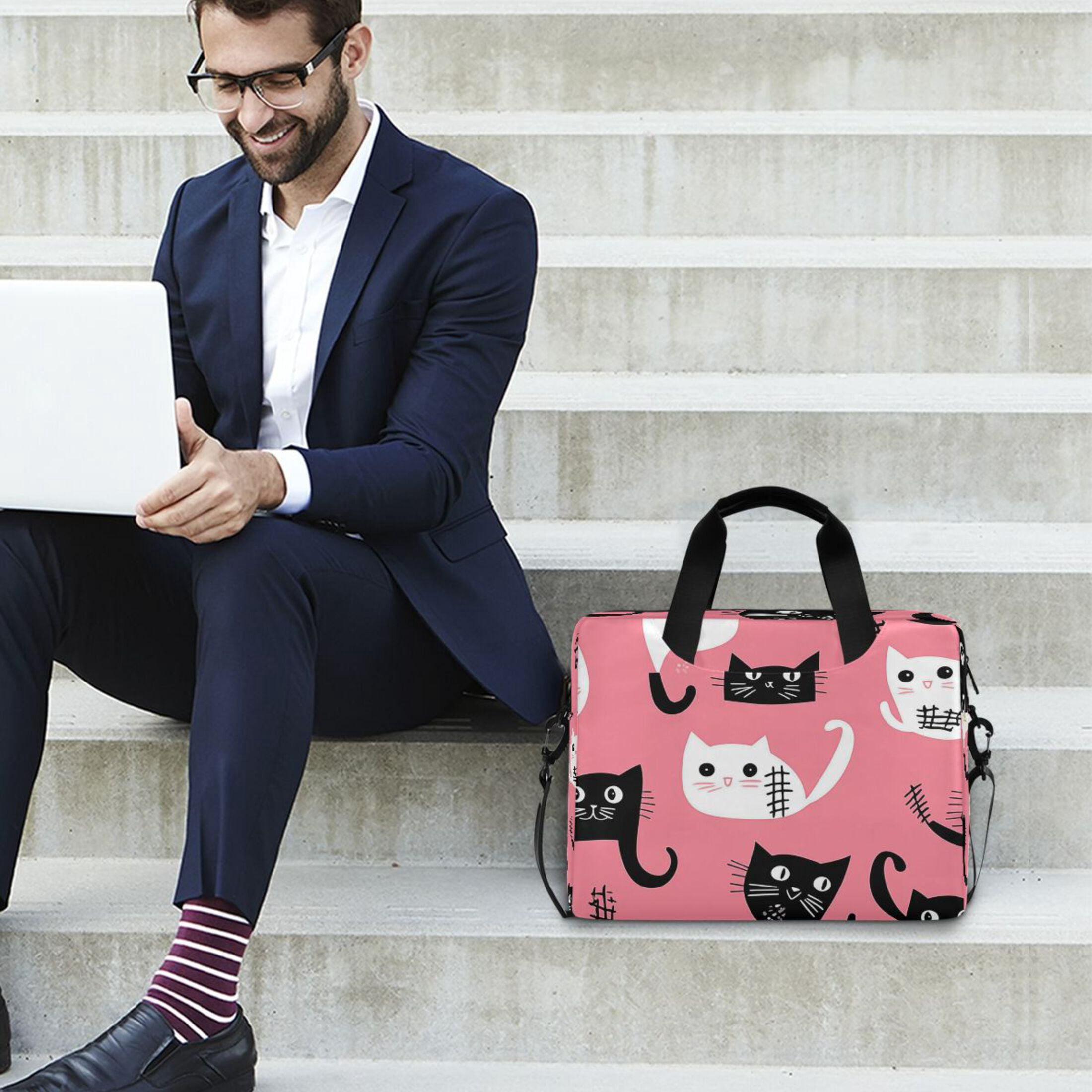 16" Laptop Tote Bag Laptop Sleeve Case Computer Briefcase for Work & Travel Black and White Cats