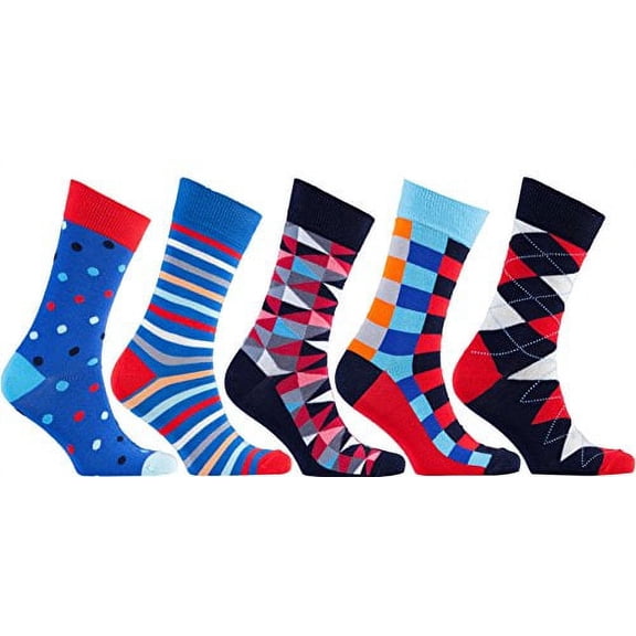 socks n socks - men's 5-pairs luxury cotton cool funky colorful patterned fashion polka dot designer stripe fun argyle dress socks with gift box