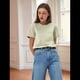 thumbnail image 4 of Camisetas de Corta Extragrandes para Mujer, Cuello Redondo, Holgadas, para Hacer Ejercicio, Informales, de Verano, de Algodón, Color Verde Suave, S, 4 of 8