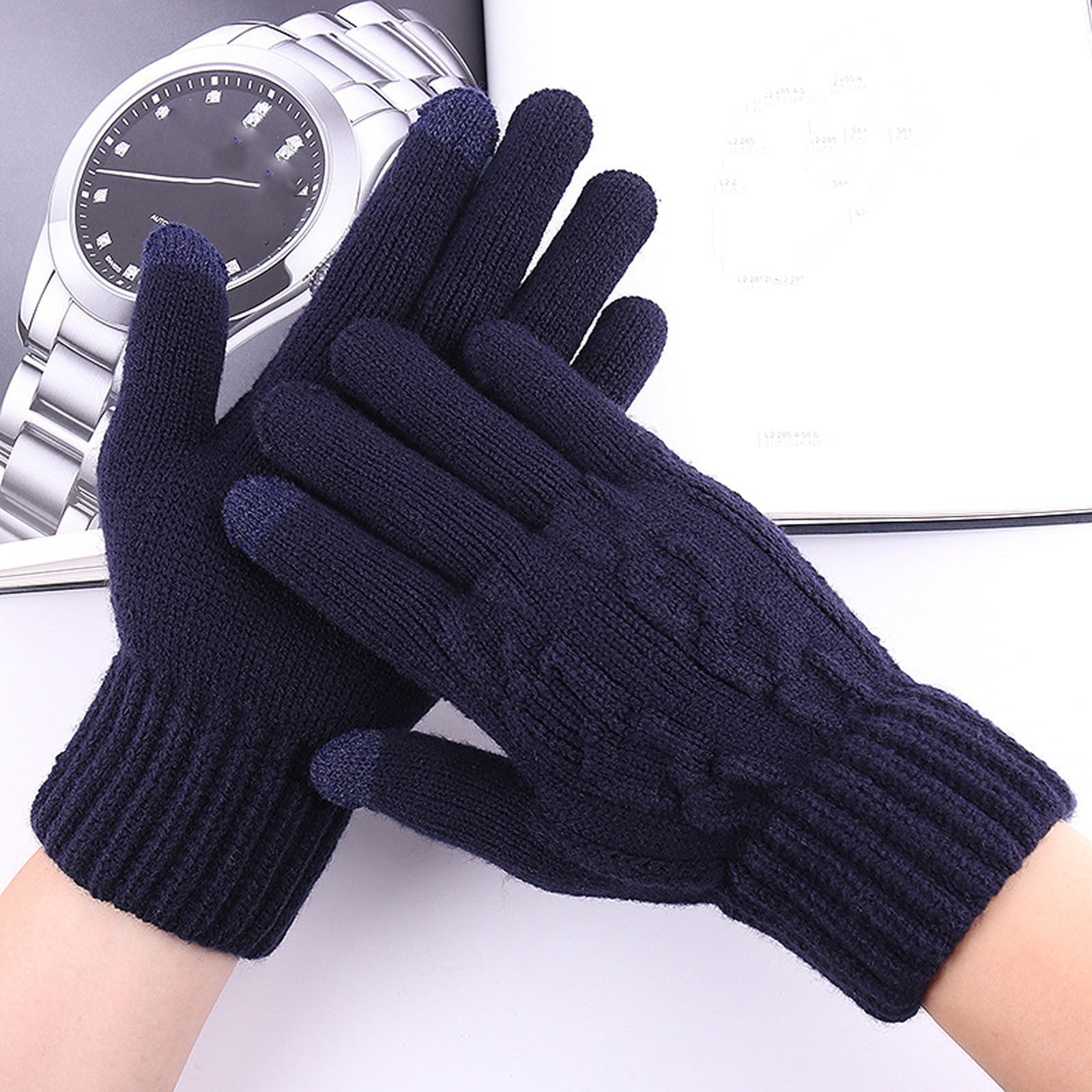 CEHVOM Men Winter Warm Gloves Touchscreen Casual Stretch Thick Kinitted ...