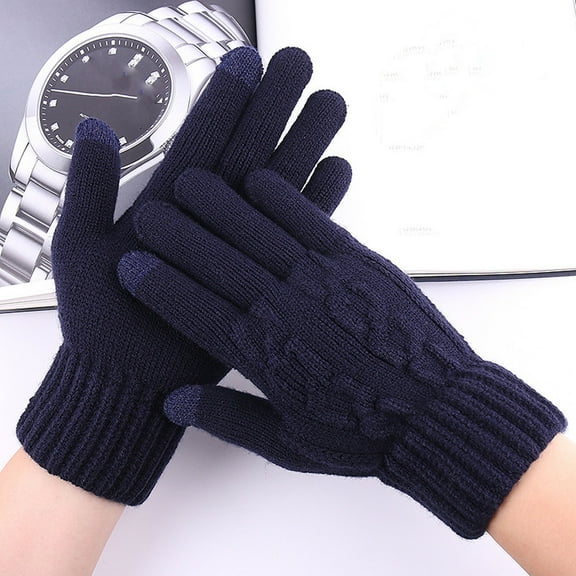 Charella Winter Touchscreen Gloves for Men Casual Stretch Thick Kinitted Windproof Gloves Five-Finger Gloves