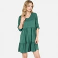 thumbnail image 7 of Women's V-Neck Button-Front Babydoll Dress with 3/4 Sleeves and Tiered Ruffle Hem - Medium, Green, 7 of 7