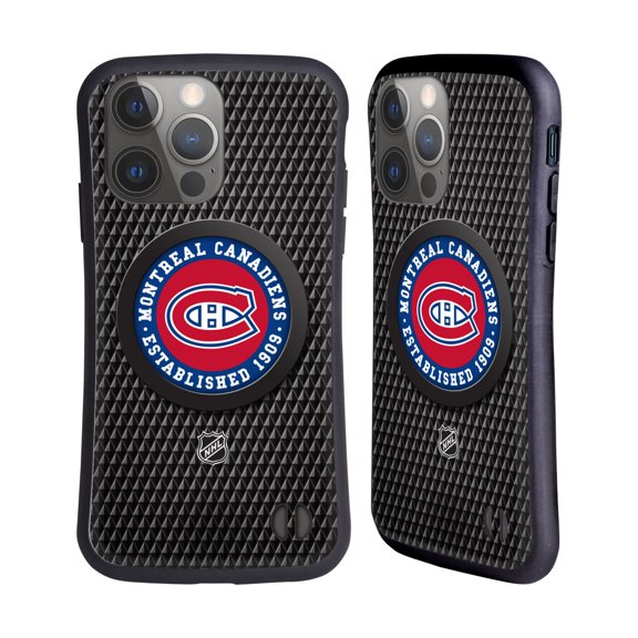 Head Case Designs Officially Licensed NHL Montreal Canadiens Puck Texture Hybrid Case Compatible with Apple iPhone 14 Pro