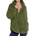 thumbnail image 2 of Women'S Plush Half Zip Stand Collar Sweatshirt Comfortable Pullover Long Sleeve Top Autumn and Winter Army Green M, 2 of 9