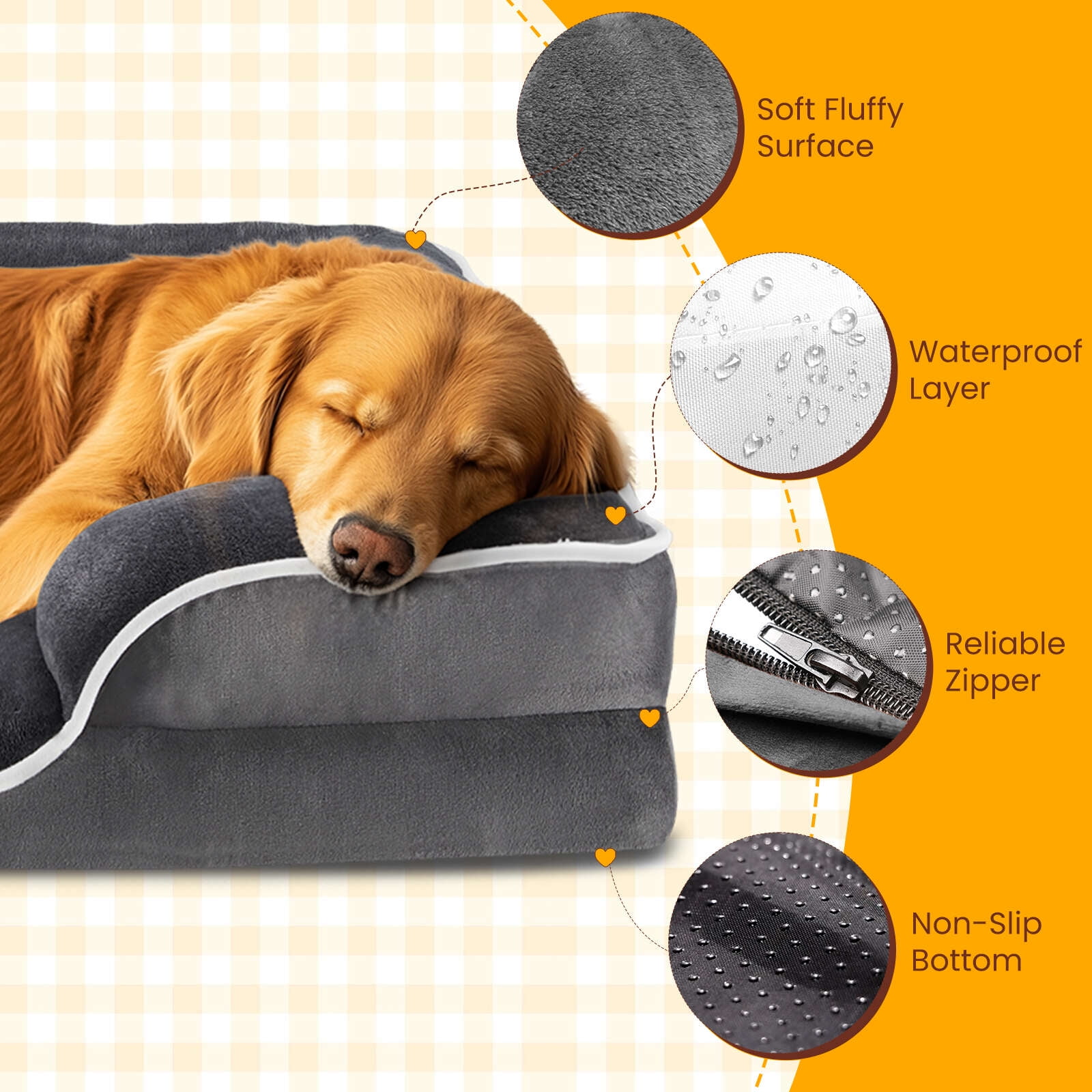 Gianna Dog Bed for Medium Size Dogs, Supportive Memory Foam Dog Sofa, Gray
