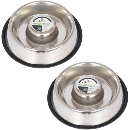 UPC: 0601393514398 | 2-Pack Slow Feed Stainless Steel Pet Bowl For Dog or Cat  Medium  24 Oz