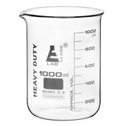 Heavy Duty Beaker, 1000ml - 5mm Thick, Uniform Walls - Superior Durability & Chemical Resistance - White Graduations - Borosilicate 3.3 Glass - Eisco Labs