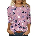 thumbnail image 2 of SOOMLON 3/4 Sleeve T Shirts for Women Plus Size Tunic Cotton Tops Casual Round Neck Shirts Cute Flowers Graphic T Shirts 2025 Trendy Spring Summer Ladies Tops Loose Fit Basic Outfits Pullover Pink S, 2 of 5