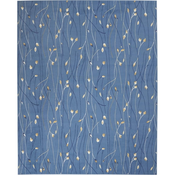 8' X 10' Blue and Beige Floral Power Loom Area Rug