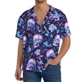 thumbnail image 3 of Honeii 's Blue Skull Crystal for men's short-sleeved button-up collared shirt featuring a pocket, perfect for beach vacations, and travel adventures., 3 of 5
