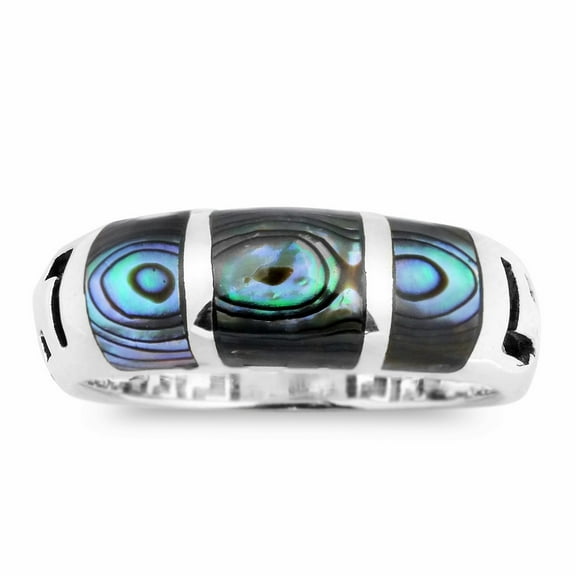 AeraVida Greek Key Maze Abalone Shell Sterling Silver Ring-7