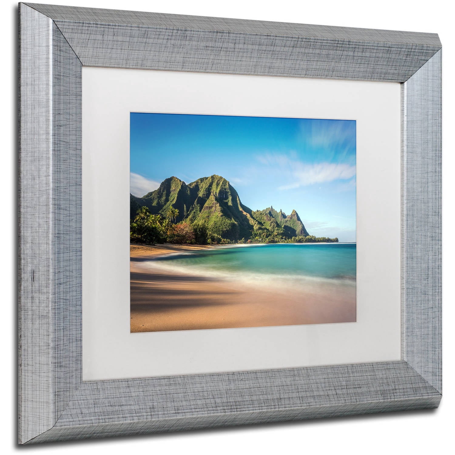 Trademark Fine Art 'Makua Beach Kauai' Canvas Art by Pierre Leclerc, White Matte, Silver Frame