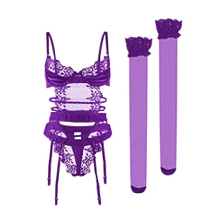 

Vedolay Lingerie Lingerie For Women High Waist Bra and Panty Set Strappy Bodysuit Red M