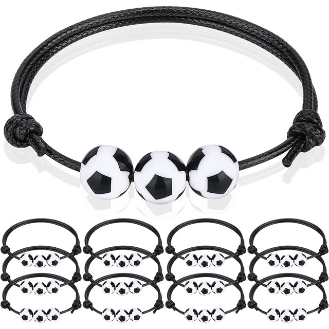 Paquete de 12 pulseras con dijes de fútbol, recuerdos de fiesta de fútbol, cuentas de fútbol, pulseras ajustables, pulsera de pelota deportiva inspiradora para hombres, mujeres, adolescentes, regalos de fiesta de cumpleaños deportivos, regalos de equipo de fútbol. JM