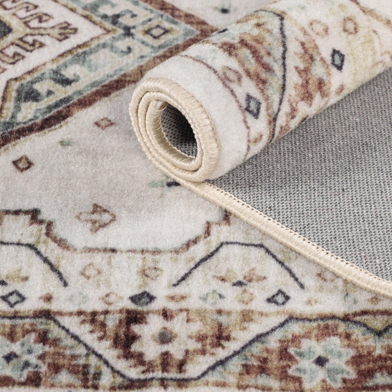 Superior Burj Ivory Medallion Washable Indoor Runner Rug, 2' 7" x 6', Ivory