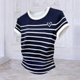 thumbnail image 5 of Aimik Women's Color Block Striped T-Shirt Summer Crew Neck Short Sleeve Slim Fit Top Casual Lightweight Crop Tee, 5 of 5