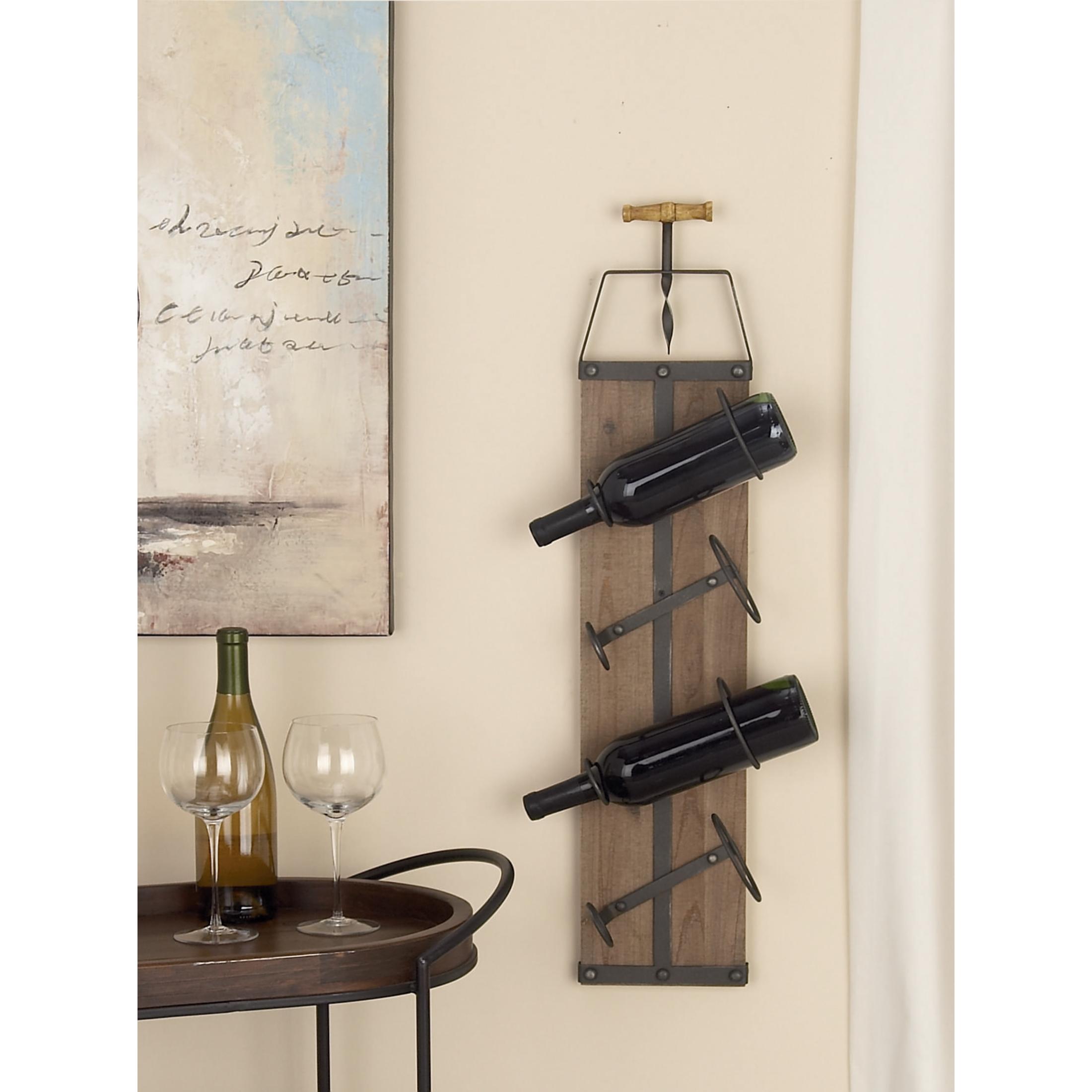 DecMode 8" x 32" Brown Wood 4 Bottle Wall Wine Rack, 1-Piece
