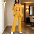 thumbnail image 2 of Floleo Women Notched Lapel Double Gold Button Long Sleeve Blazer Square Neck Crop Cami High Waist Wide Leg Pants Three Piece Suit For Office Business Interview Daily Outfits (Yellow,M), 2 of 6