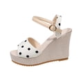 thumbnail image 2 of Xdegoge Flatform Wedges for Women Open Toe Polka Dot Ankle Strap Sandals Canvas Buckle Espadrille Wedge Slip On High Flatformparty Shoes, 2 of 9