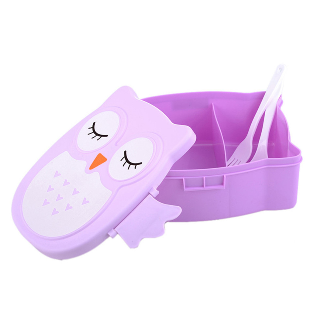 Bento Box for Kids, Cartoon Owl Lunch Box Plastic Portable Bento Lunch