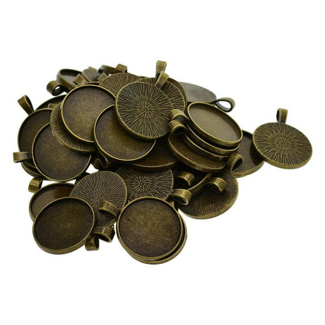 jifeng 50 Pcs Collier Rond 1 Pouce Pendentif Cabochon Base Plateau Lunette Bronze Antique Vierge
