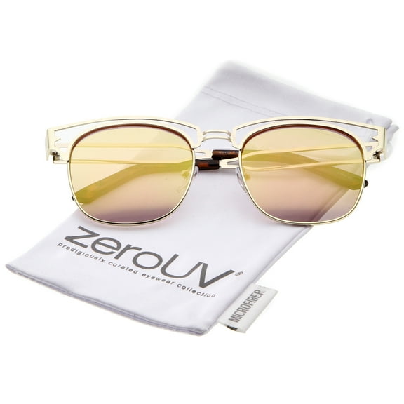 zeroUV Unisex Modern Open Metal Colored Mirror Square Flat Lens Horn Rimmed Sunglasses 53mm (Gold / Pink Mirror) - 53mm