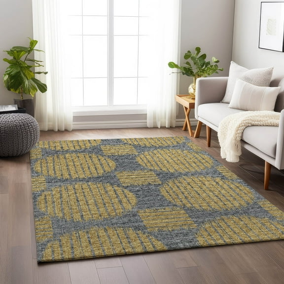Addison Rugs Mayfield Washable Transitional Geo, Circles Gilded Rectangle Rug, 3' x 5'