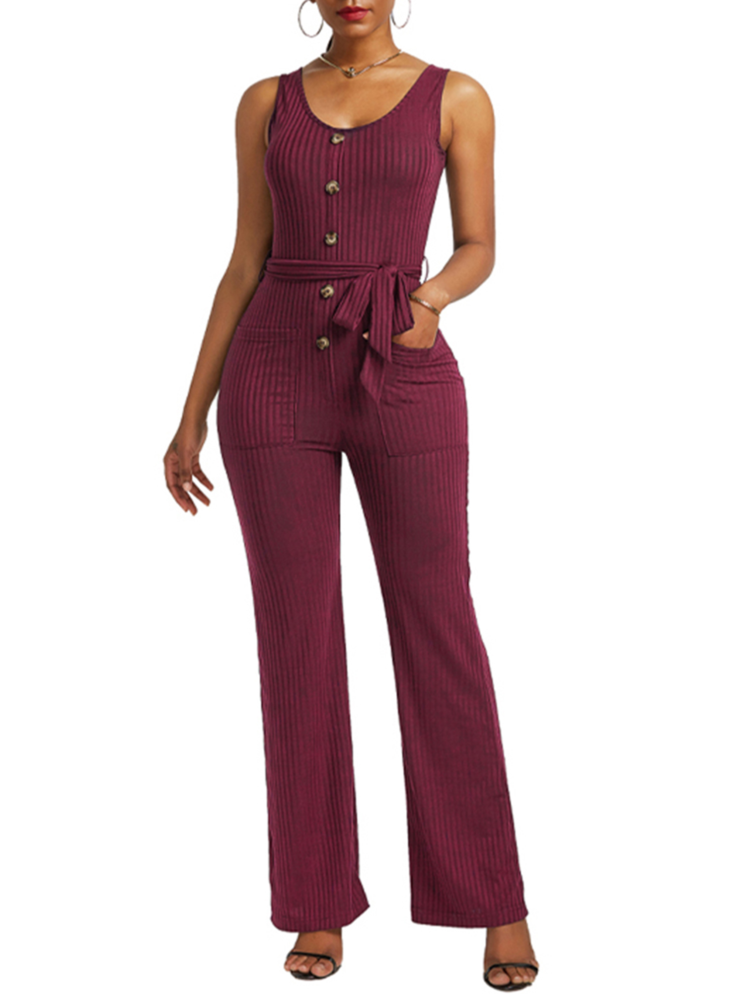 Plus Size Women Sleeveless Romper Wide 