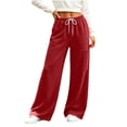 thumbnail image 2 of Ayolanni Women Wide Leg Sweatpants Baggy Red Low Rise Sweatpants Athletic Drawstring Long Pants with Pockets, 2 of 8